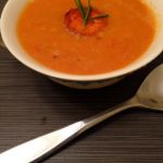 Creamy Roasted Tomato Soup with Sweet Potato Croutons