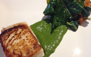 Pan Seared Halibut with Cilantro Minto Sauce
